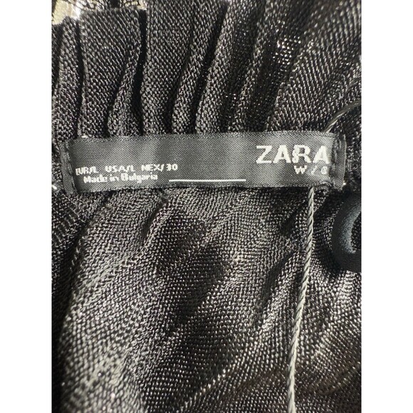 NWT Zara Shimmery Metallic Silver Black Ruffle Party Mini Dress Size Large - Picture 8 of 11
